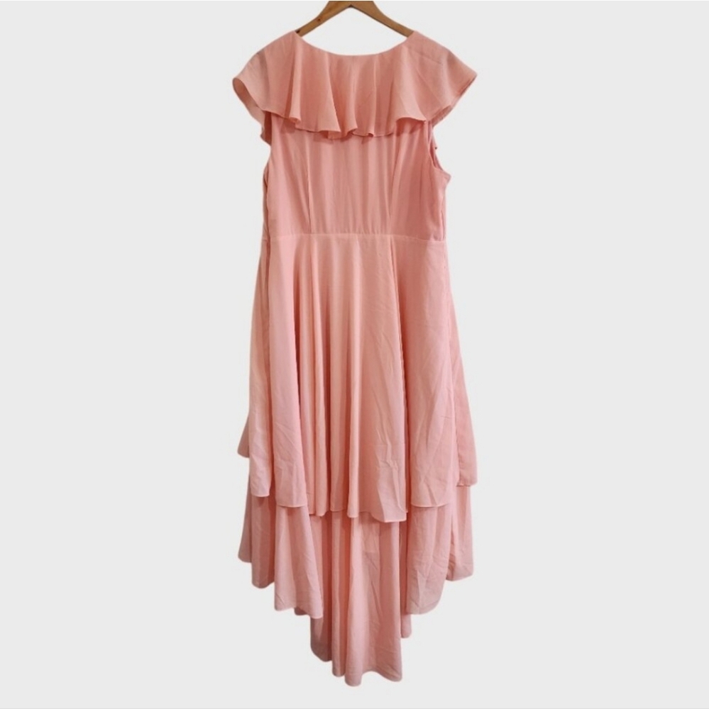 torrid | Apricot Lace Up High Low Ruffle Tier Layered Midi Dress - Picture 4 of 16